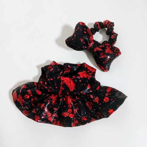 Labubu Metallic Blood Splatter Spooky Dress with Matching Bow Outfit - Picture 4 of 6